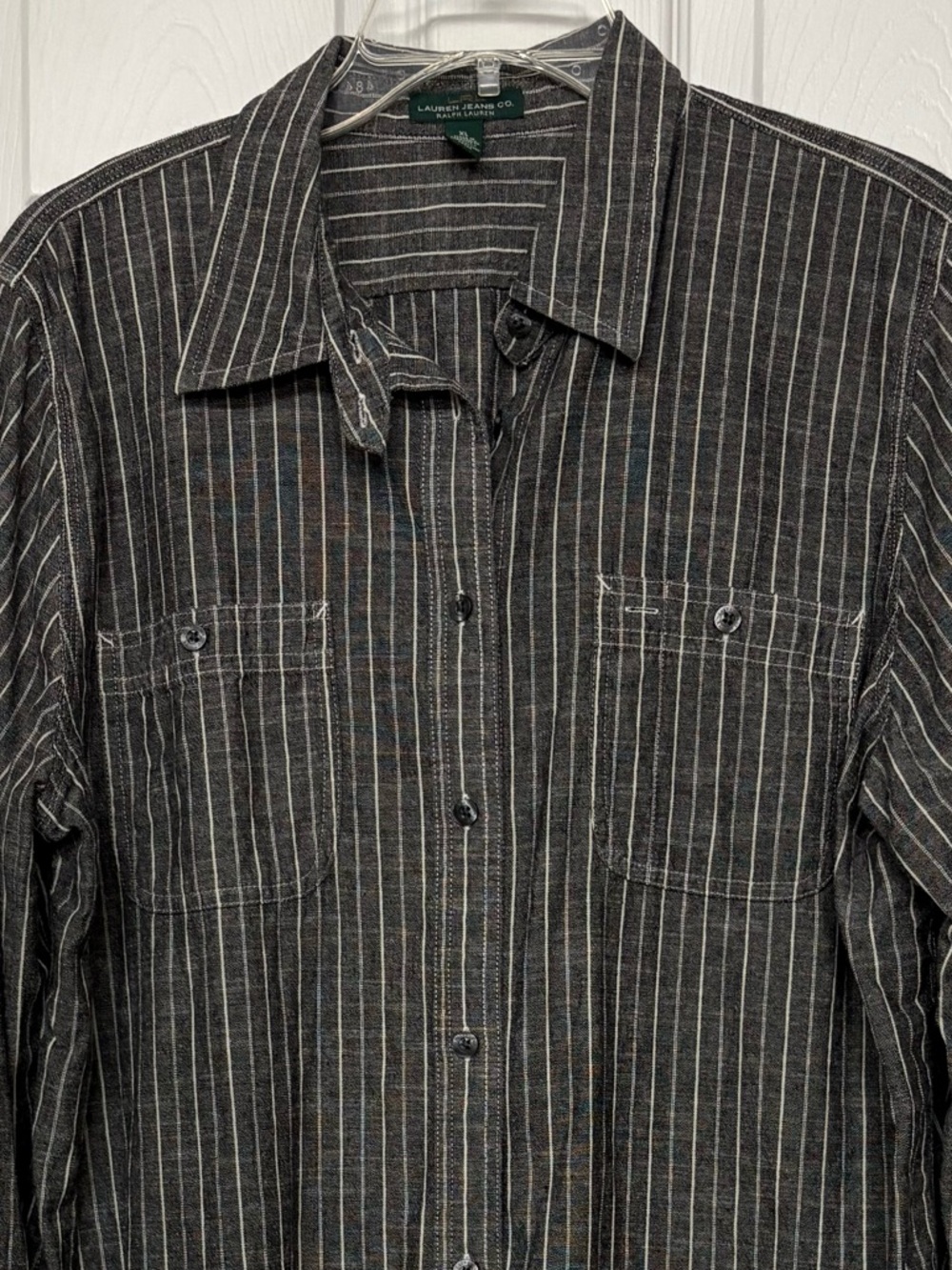 Lauren Ralph Lauren Lauren Jean Co. Gray Striped Button Front Cotton Top Sz XL - Picture 2 of 4